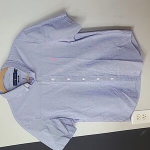 Ralph Lauren Blue Striped Seersucker Short Sleeved Shirt Size Large